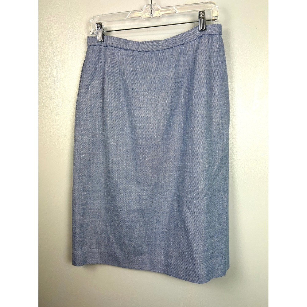Pendleton Wool‎ Silk Blue Tweed Midi Skirt Size 12 Pleated Pencil Office Career